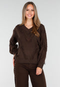 Bruine Trui met V-Hals en Rafel Details