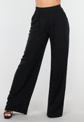 High Waist Zwarte Linnen Look Broek met Tailleband