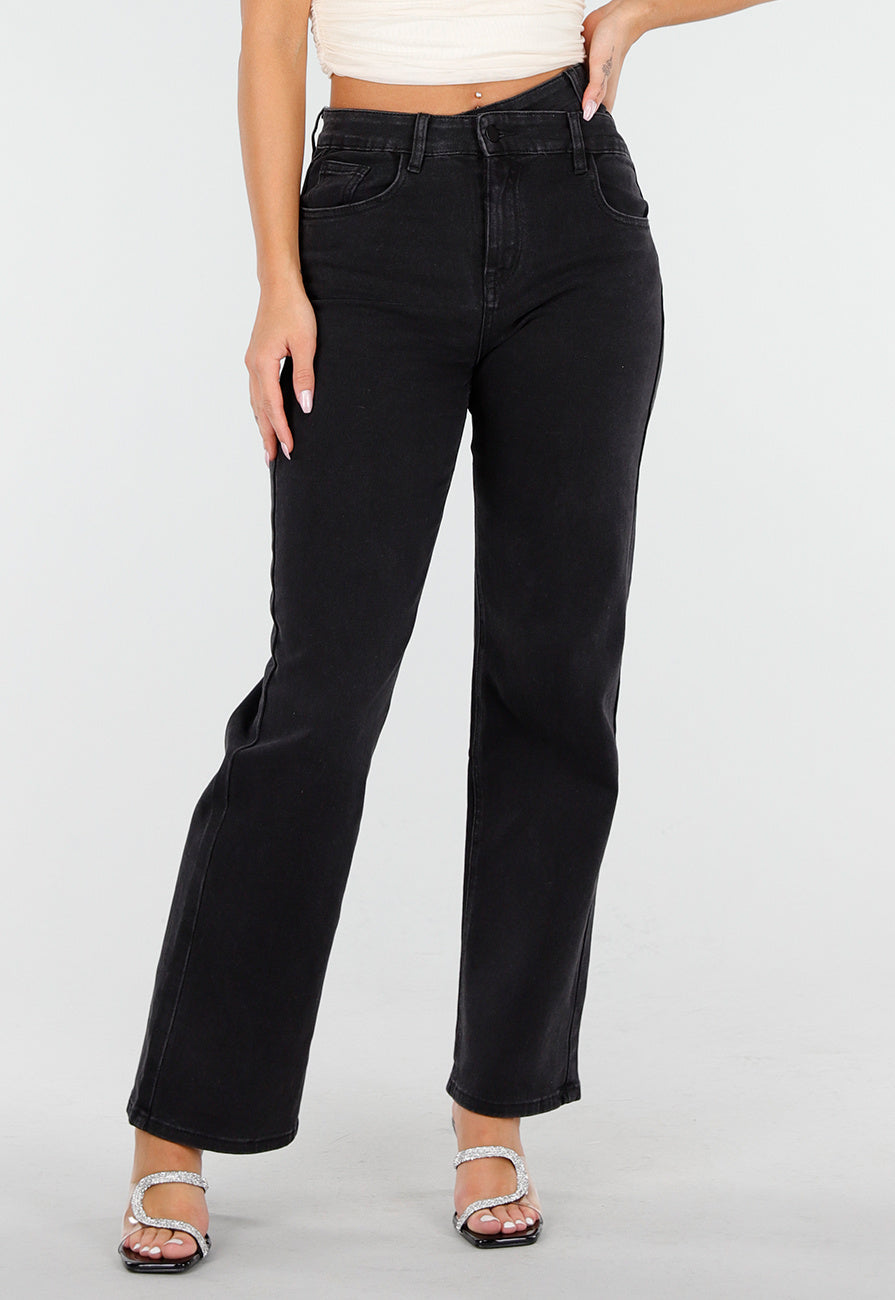 Redial Jeans Zwarte High Waist Straight Jeans met Rechte Pijpen