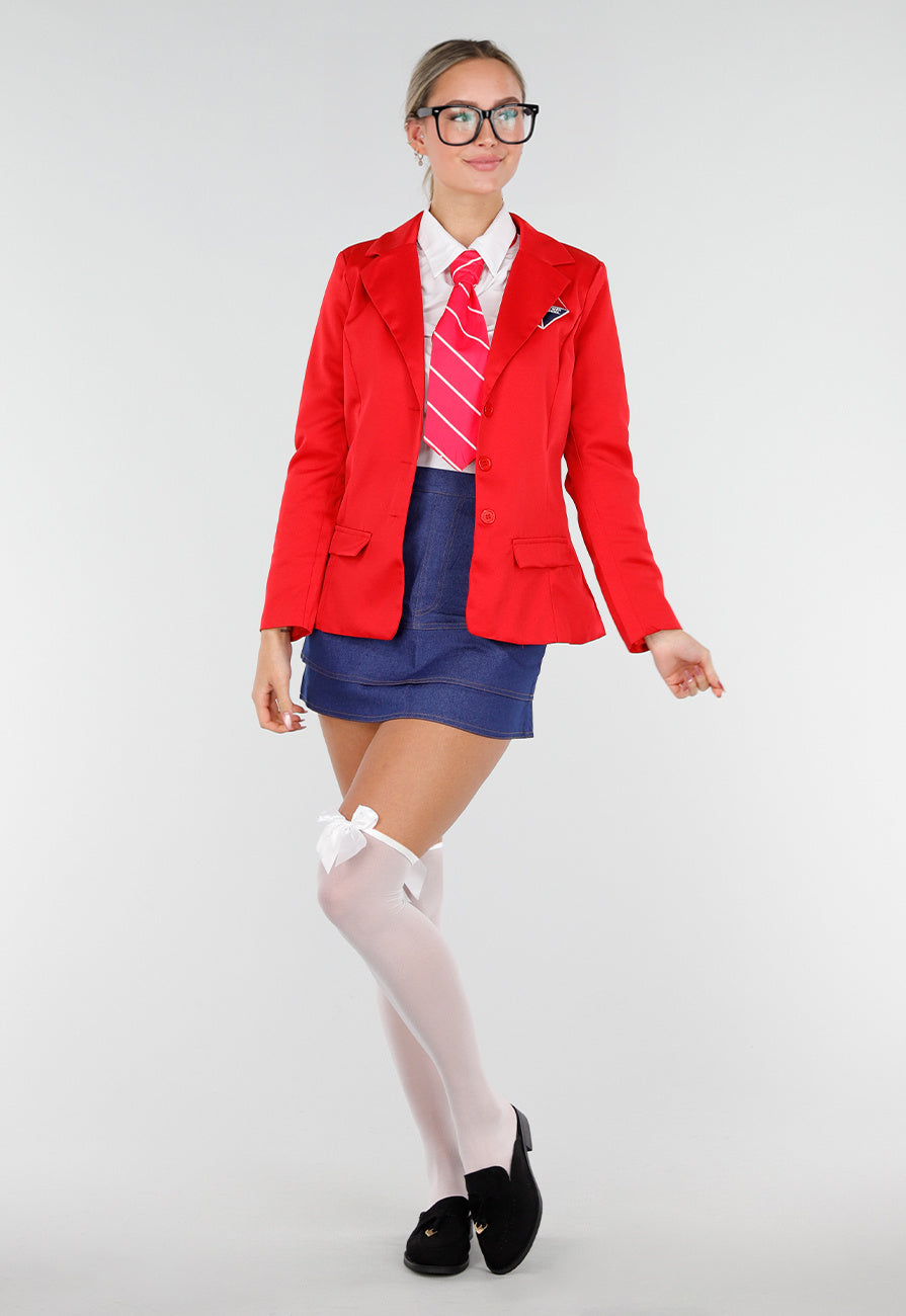 School Girl Uniform Kostuum met Rode Blazer en Stropdas