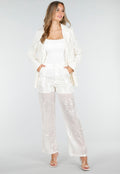 Witte Pailletten Set met Blazer en Rechte Broek