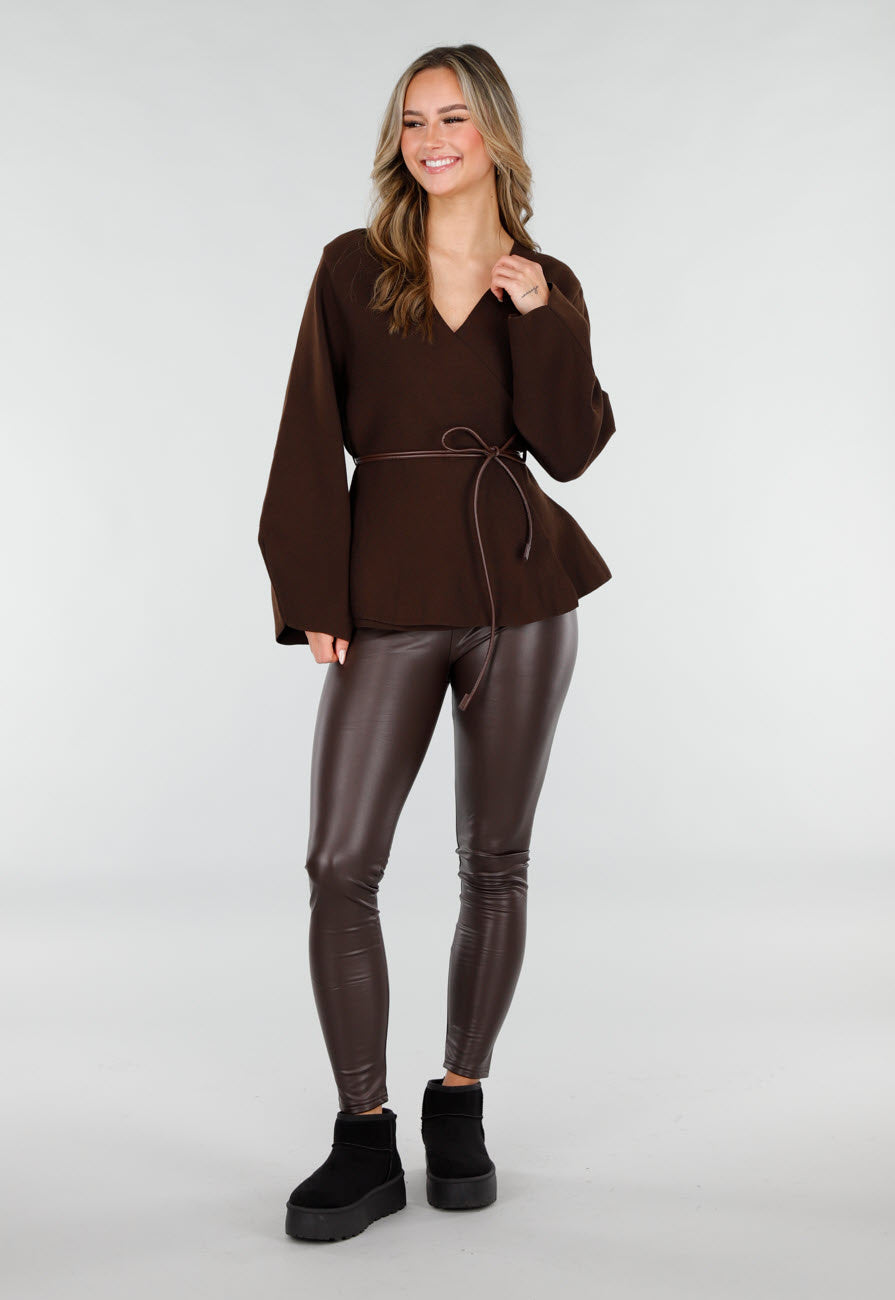 Bruine Leatherlook High Waist Stretch Legging