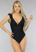 Zwart Geplooid Ruffle Badpak met Uitneembare Pads