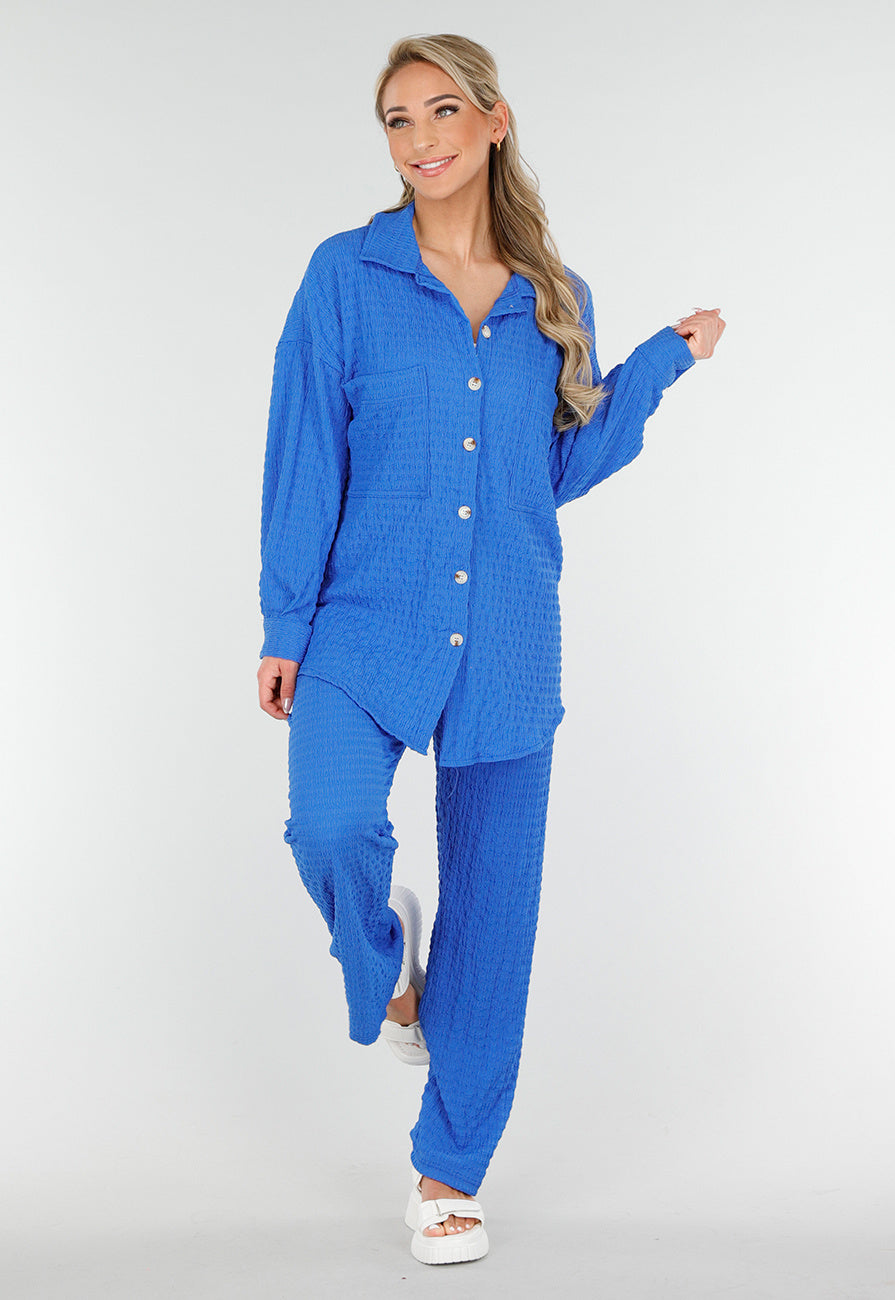 Kobalt Matching Stretch Set met Knoopsluiting en Elastische Tailleband