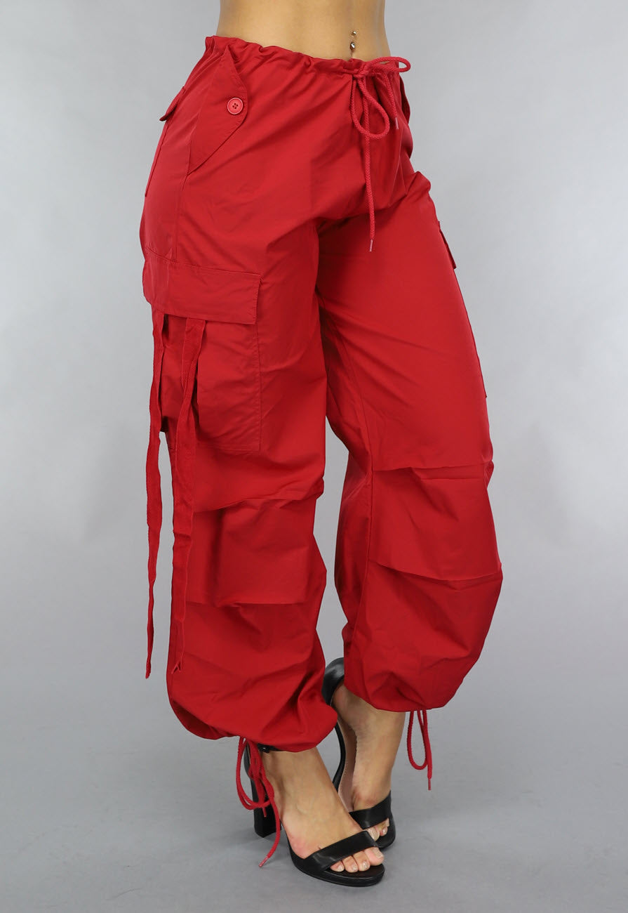Rode Wijde Parachute Broek met Zakken