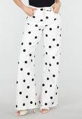 Witte Denim Wide Leg Jeans met Zwarte Stippen Print