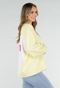 Gele Sweater met Good Vibes Print op Rug