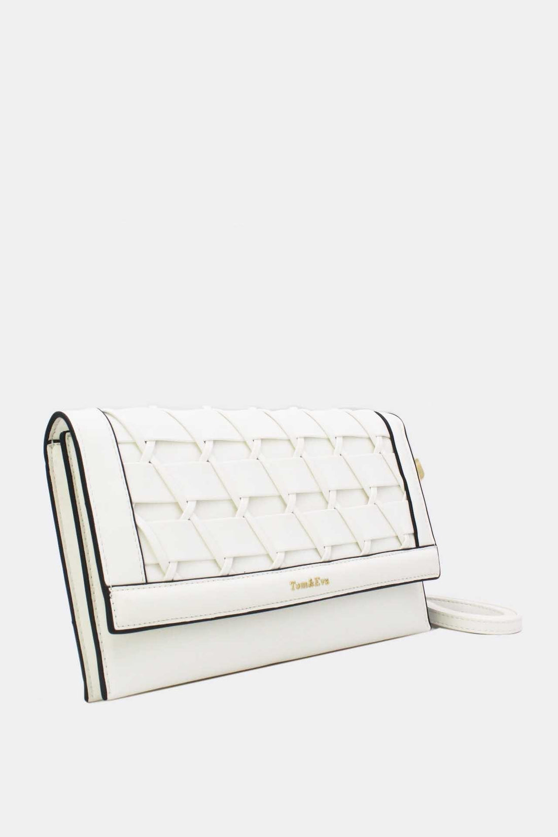 Witte Gevlochten Clutch van Imitatieleer met Afneembaar Schouderhengsel