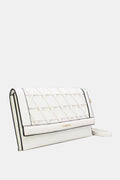 Witte Gevlochten Clutch van Imitatieleer met Afneembaar Schouderhengsel