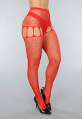 Rode Jarretel Look Fishnet Panty met Strass