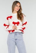 Gebreide Sweater in Wit met Strikdetails