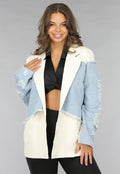 Beige Blazer met Denim Details
