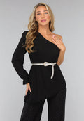 Zwarte Asymmetrische Top met Ruffle Mouw