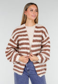 Gestreept Gebreid Vest in Bruin en Wit met Losvallend Model