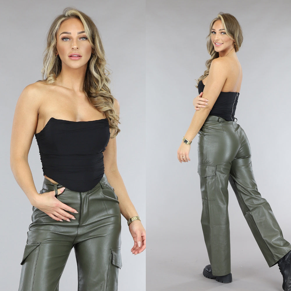 Zwarte Gedrapeerde Korset Top met Mesh