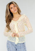 Butter Yellow Kanten Blouse met Lange Mouwen en Ruffle Detail