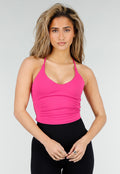 Roze Crop Top met Pads en Gekruiste Rug