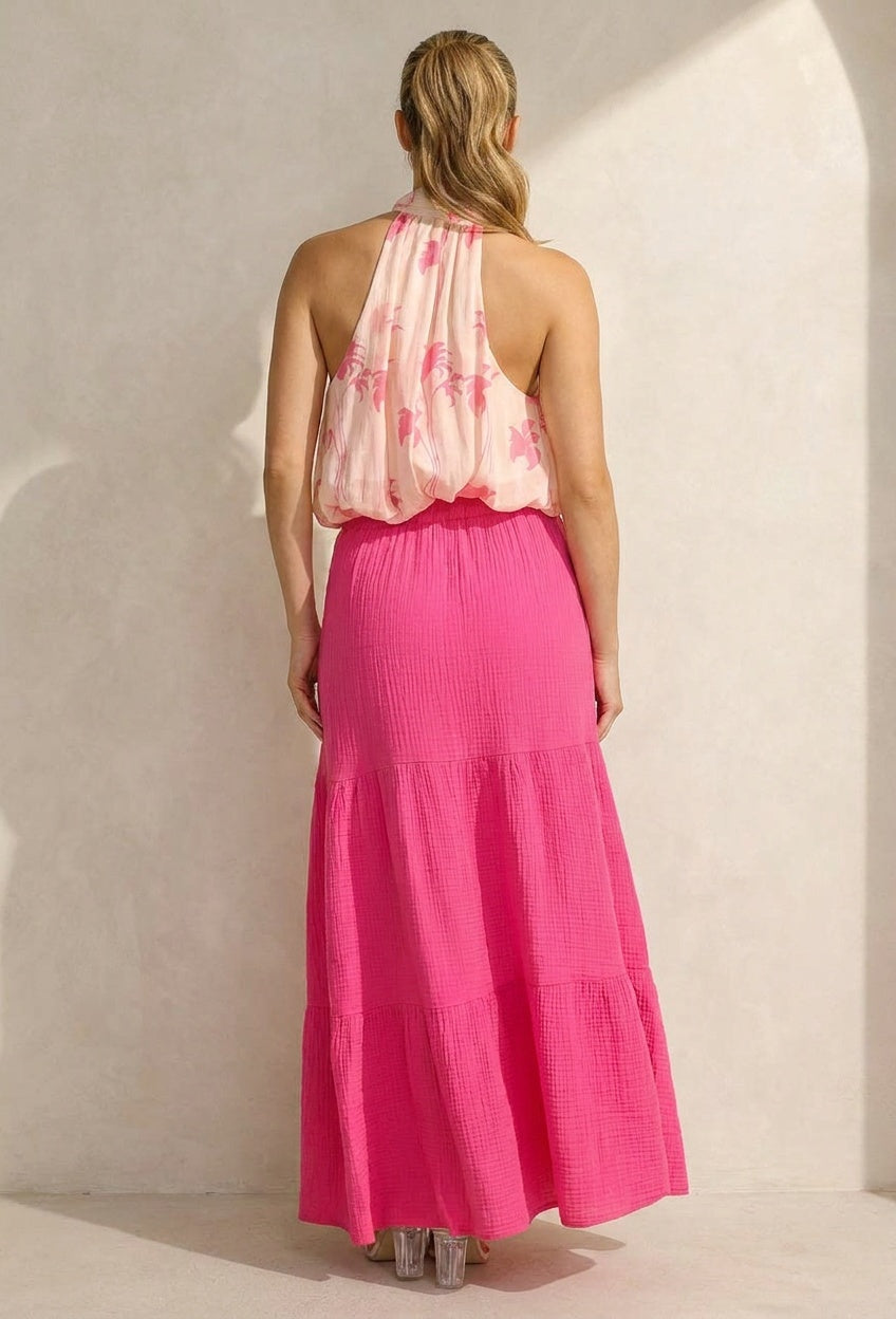 GeleHalter Top met Lichtroze Bloemenprint