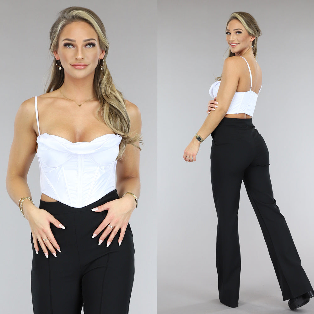 Witte Satin Korset Top met Gedrapeerd Detail