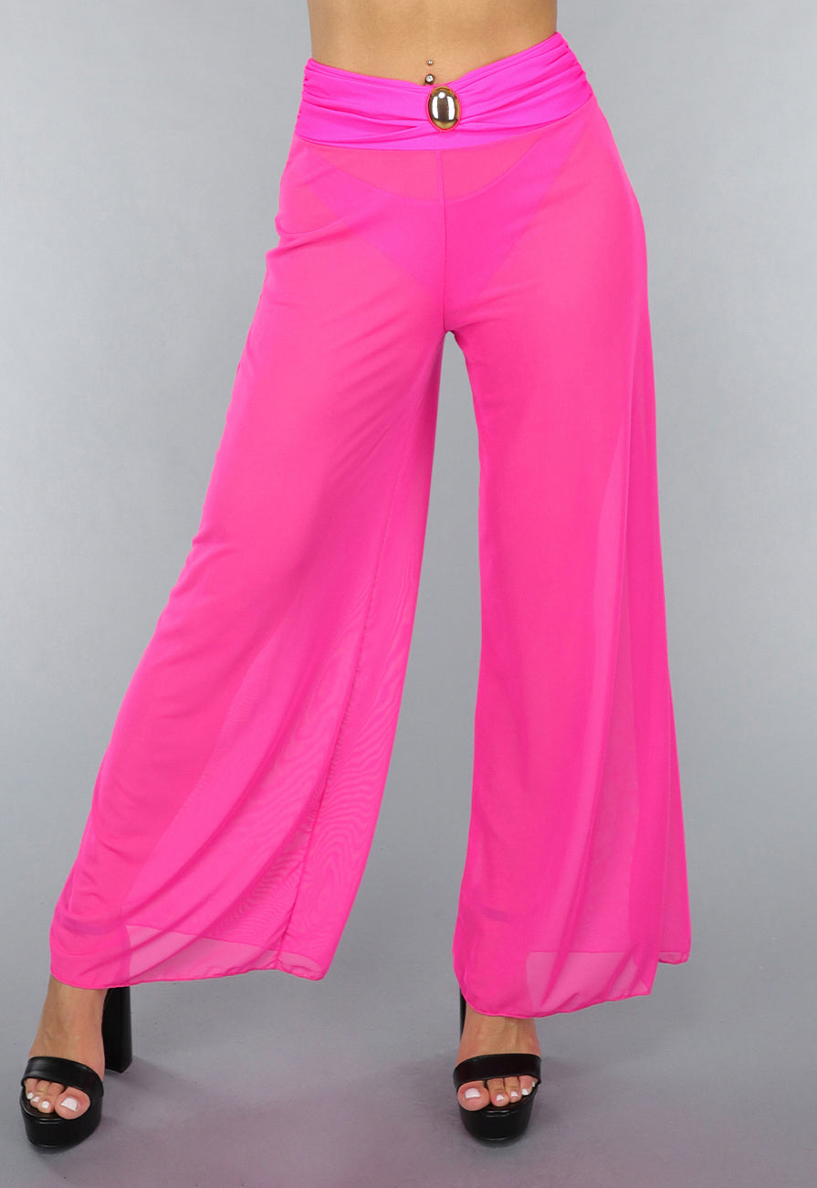 Neon Roze Wide Leg Cover-Up Broek