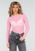 Roze Mesh Body met Lange Mouwen met Stretch
