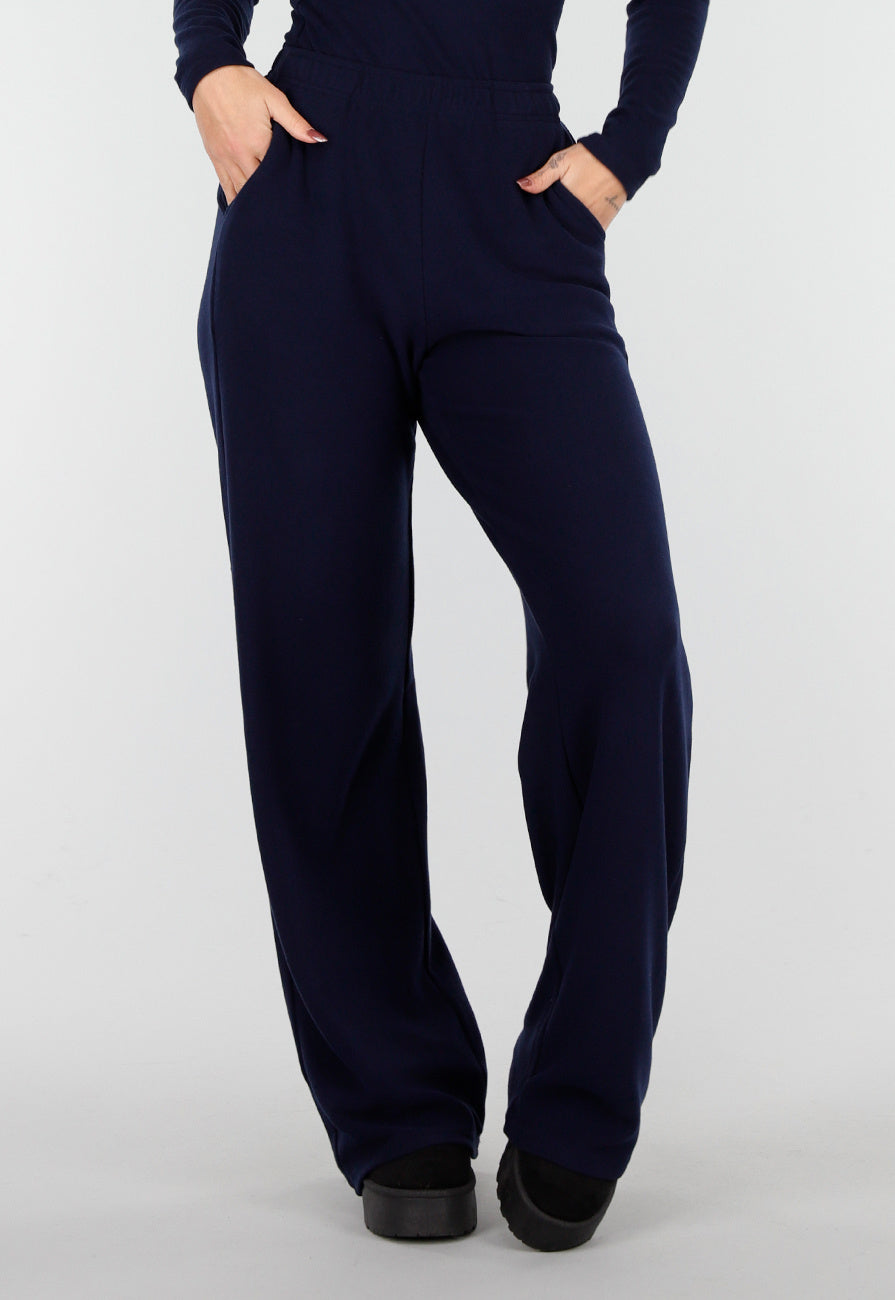 Navy Zachte Stretch Broek met Rechte Pijpen