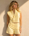 NEW150726 Gele Gilet Top met Reverskraag en Knoopsluiting
