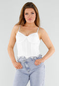 Witte Kanten Bustier Top met Vetersluiting