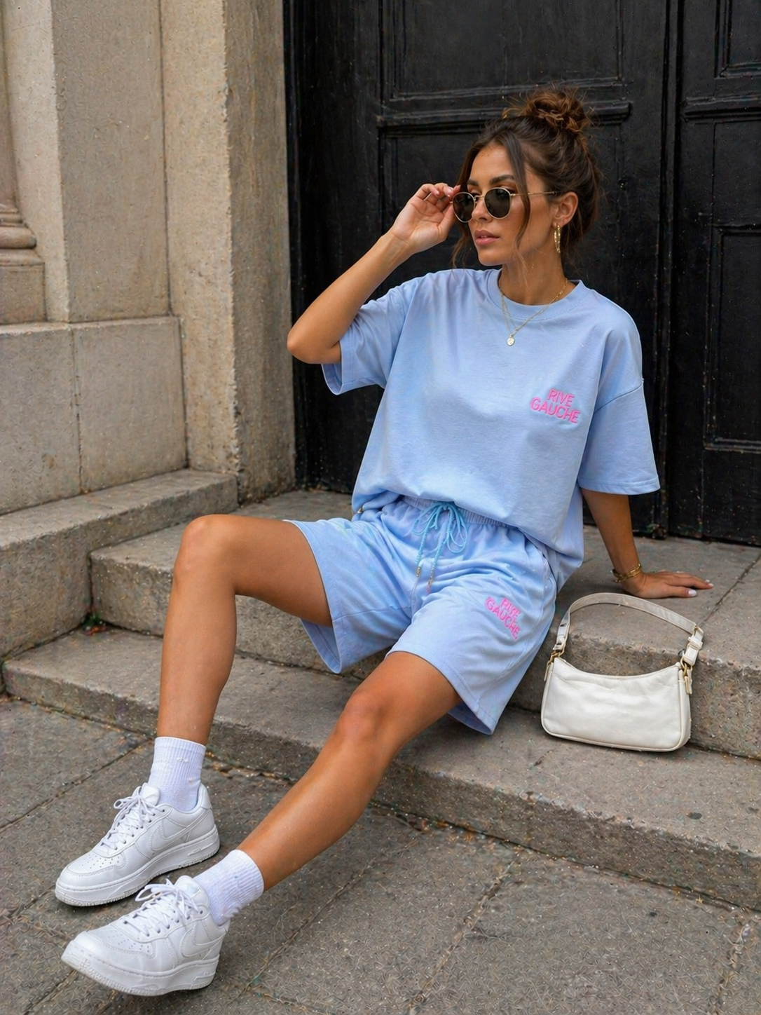 Lichtblauwe Two Piece Set met T-Shirt en Shorts