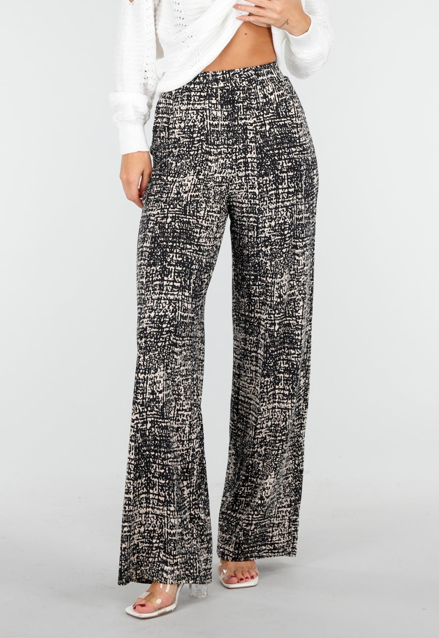 Zwarte Wijde Broek met Abstracte Print