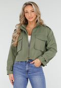Groene Cropped Utility Jas met Grote Zakken