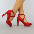 Rode Suède-Look Pumps met Enkelbandje