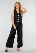 Zwarte Linnenlook 2-Piece Set met Gilet en Wijde Broek