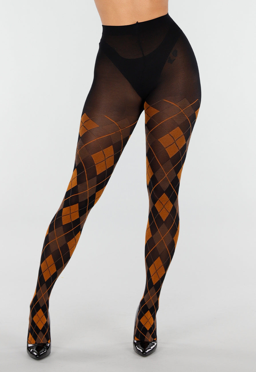 Oranje Bruine Panty met Argyle Print
