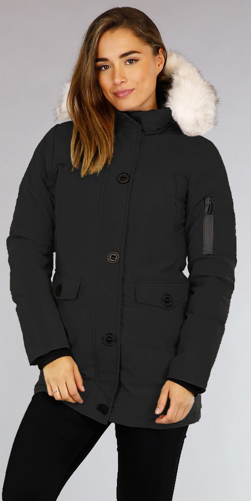 Zwarte Gewatteerde Parka met Beige Imitatiebont