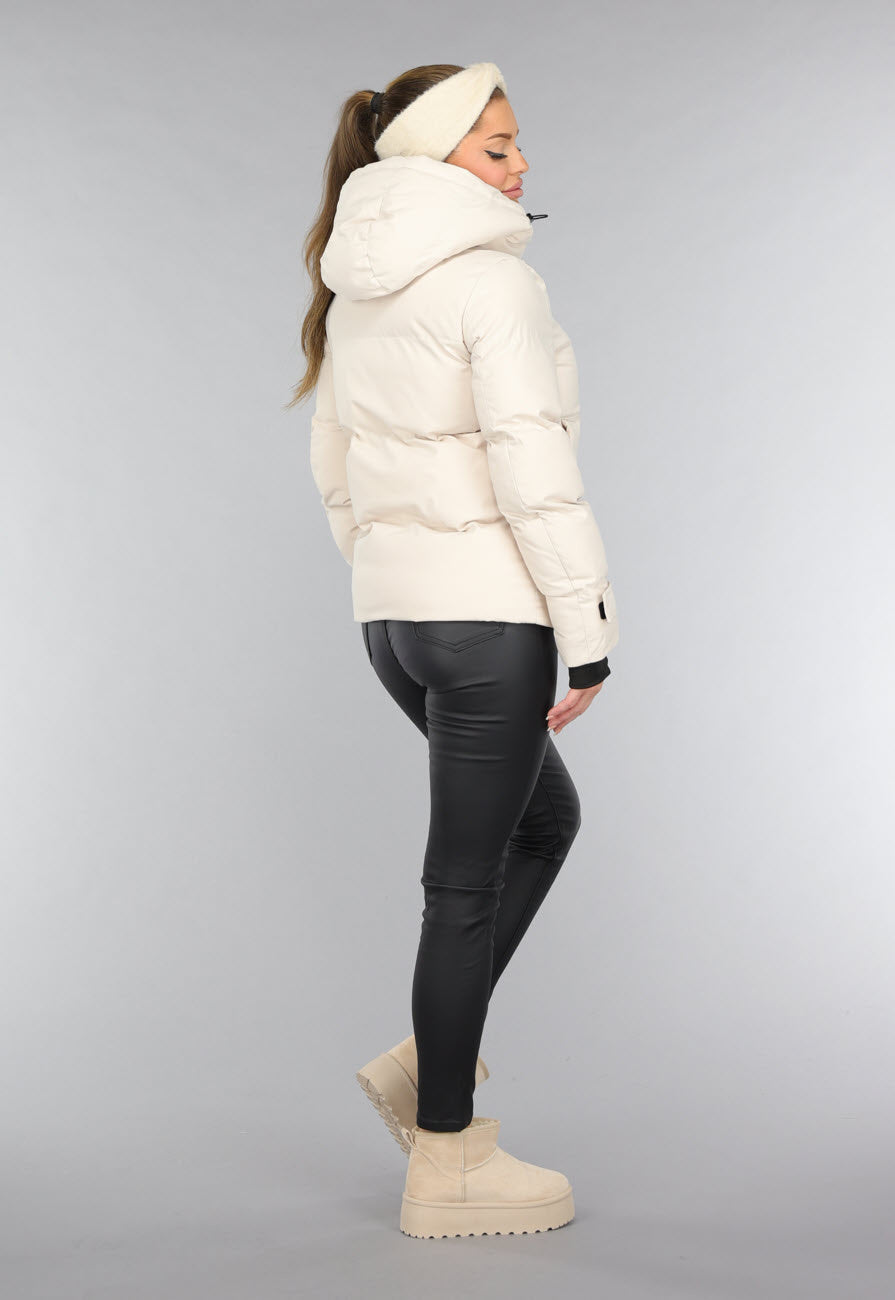Korte Beige Winterjas met Duimgaten