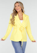 Gele Blazer met Ceintuur en Bloemdetail in Taille