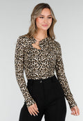 Luipaardprint Top met Lange Mouwen en Ringdetail